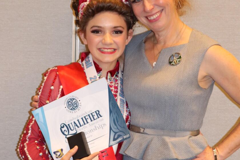 Maggie Gergurich, 12, with Patricia Rose-Toy, owner of Rose Studio for Irish Dance.