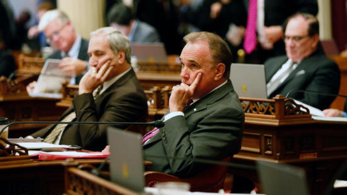 State Sen. Mike Morrell (R-Rancho Cucamonga) on the Senate floor at the Capitol in Sacramento.