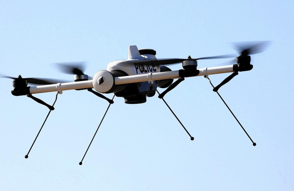 The Qube, a drone made by AeroVironment, is flown during a 2011 demonstration in Simi Valley.