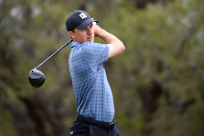 SAN ANTONIO, TEXAS - APRIL 04: Jordan Spieth plays his shot from the second tee during the final round of Valero Texas Open.