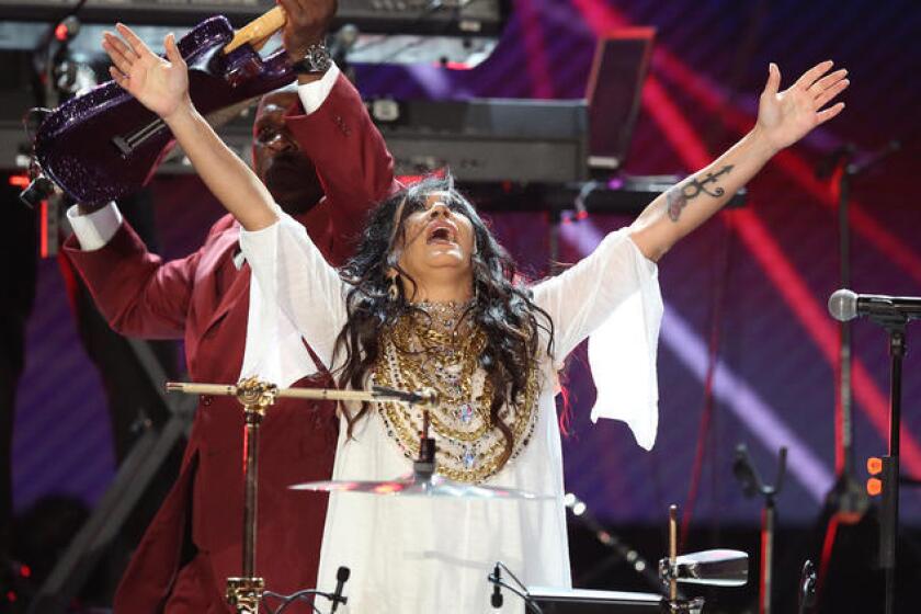 Sheila E. celebrates Prince's music with a rousing mini-set near the end of the BET Awards on Sunday, but did so without the help of D'Angelo.