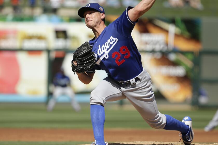 Dodgers starting pitcher Scott Kazmir throws during the second inning of a spring training game on March 4.