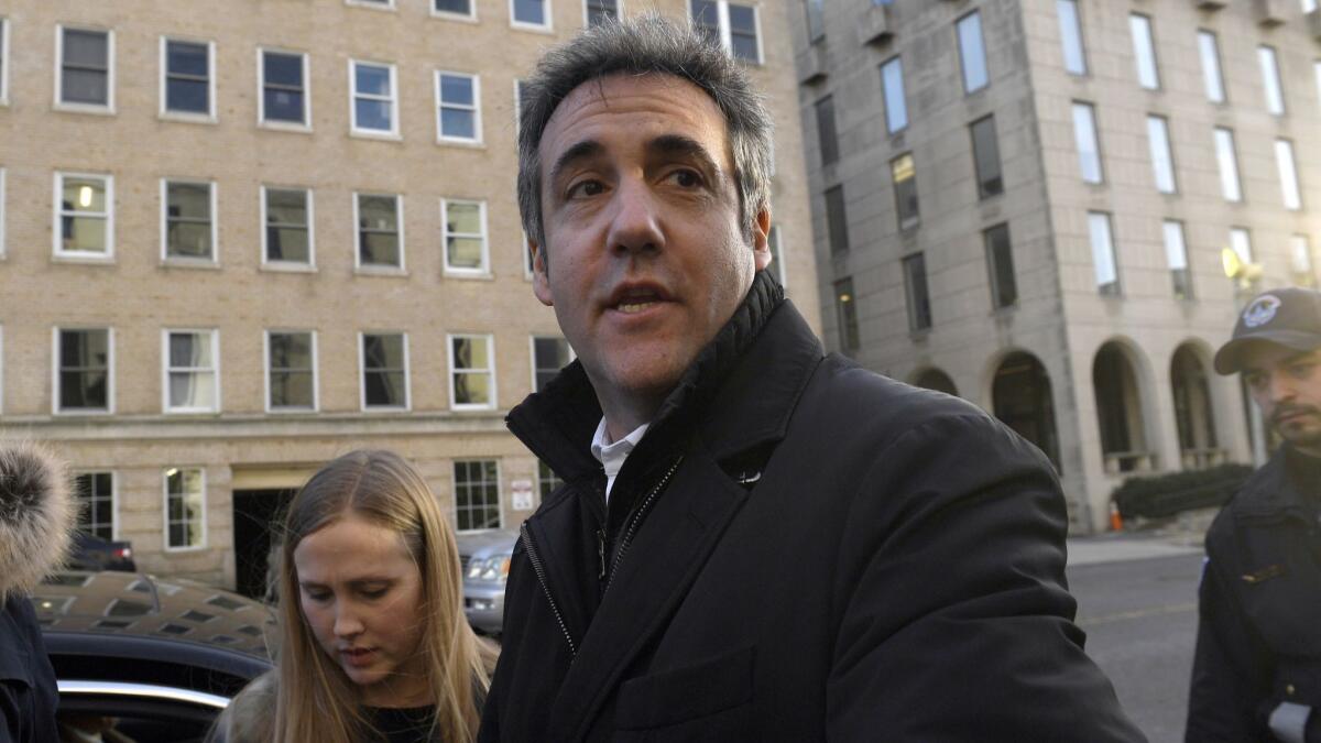 Michael Cohen, President Trump's former personal attorney, leaves Capitol Hill on Thursday. He's scheduled to testify next week.
