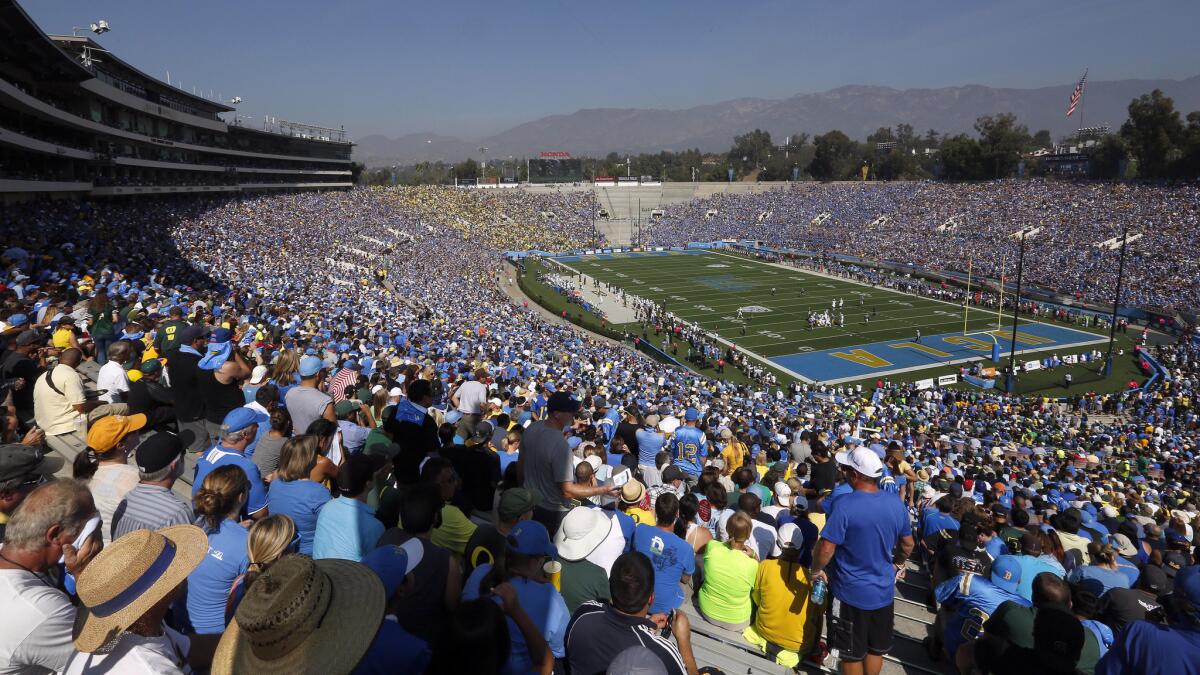 UCLA fans at a game against Oregon at the Rose Bowl on Oct. 11, 2014.