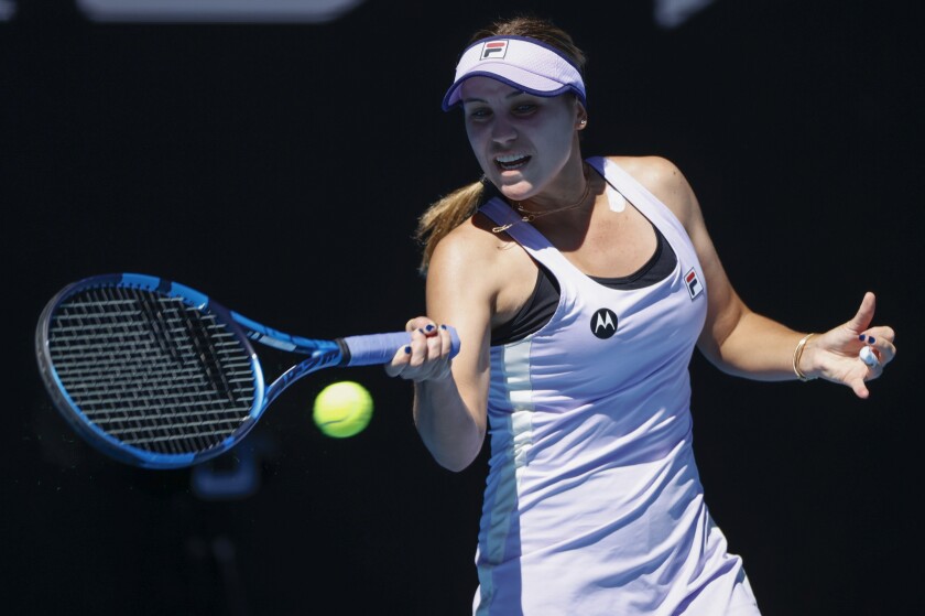 Sofia Kenin makes a forehand return during her victory over Maddison Inglis.