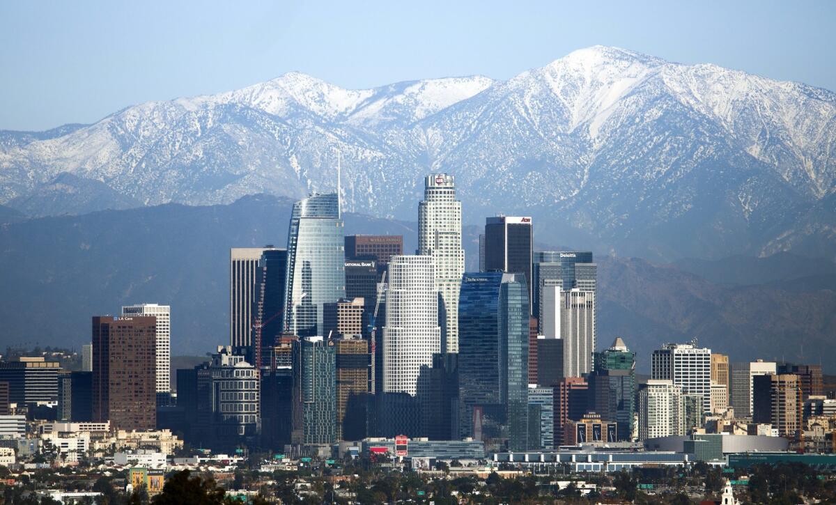 Snow on the San Gabriel Mountains in 2016.