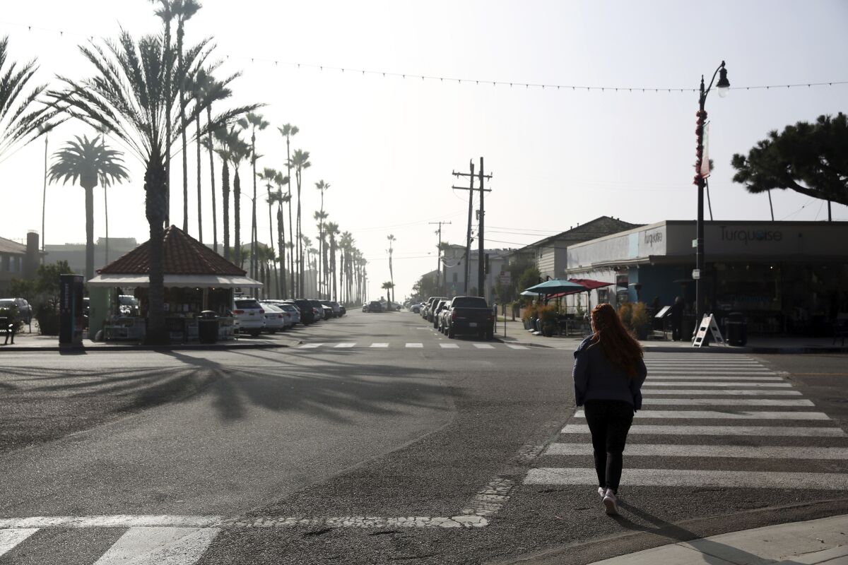 A view of Redondo Beach's Riviera Village, looking toward the ocean