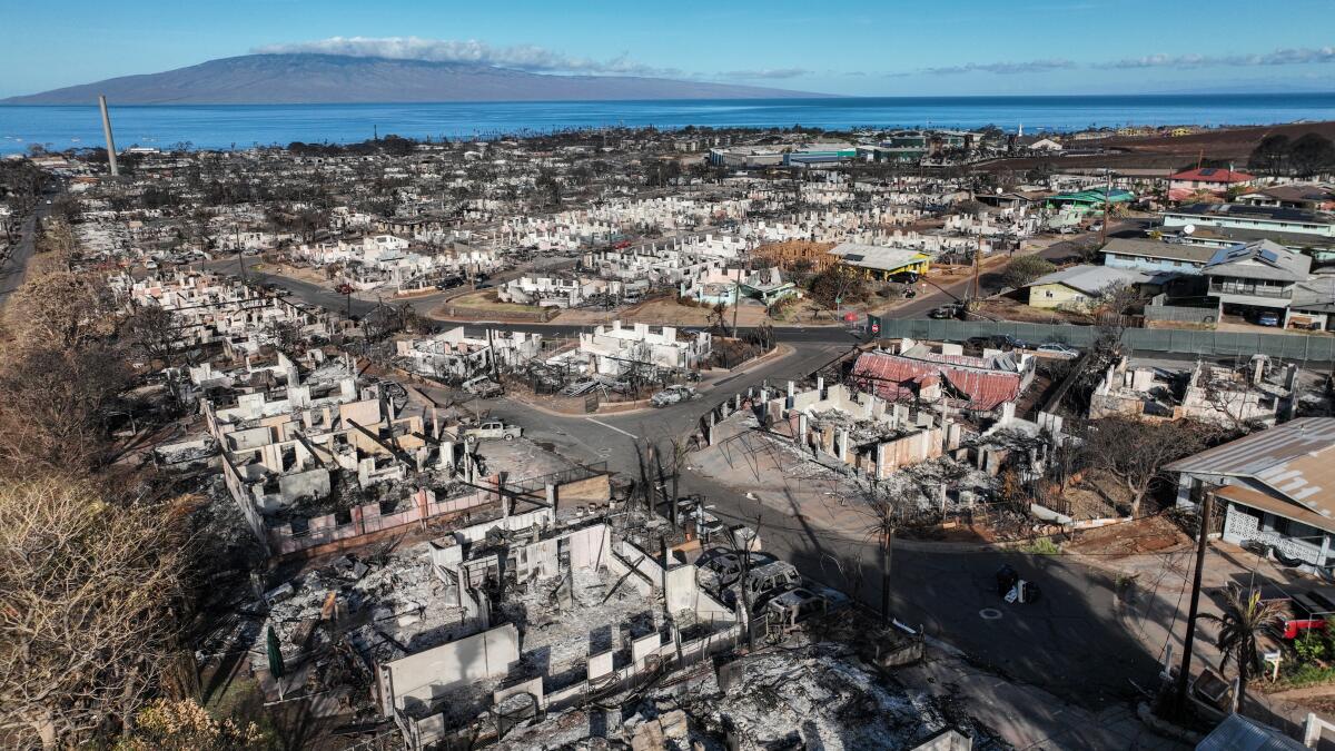 Homes and businesses lie in ruin after the devastating fire that swept through Lahaina on the Hawaiian island of Maui. 