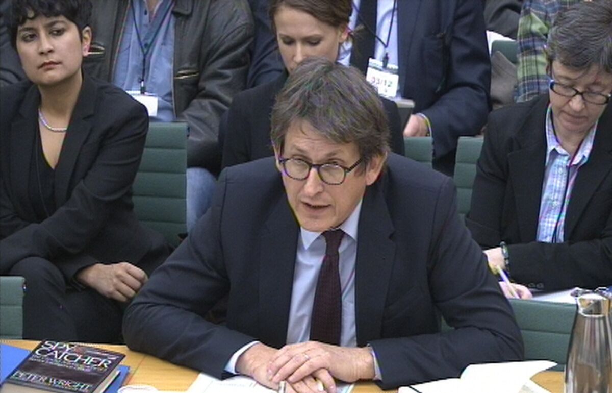 Alan Rusbridger, editor of the Guardian newspaper, speaks to the House of Commons' Home Affairs Committee hearing on counter-terrorism in London on Tuesday.
