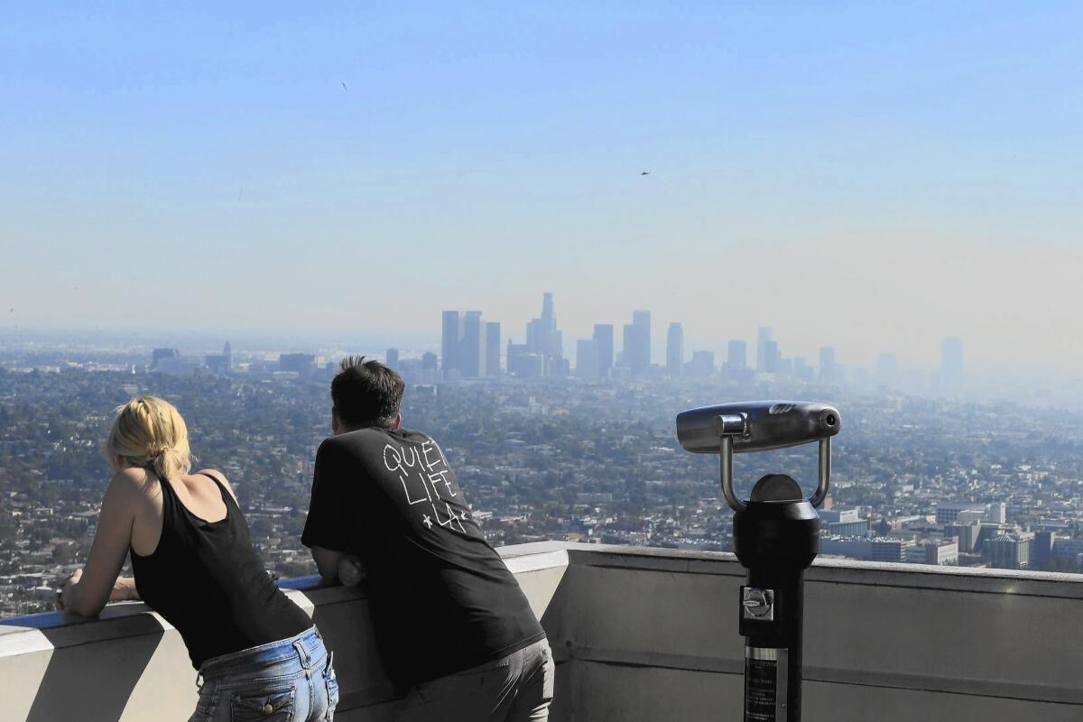 Downtown Los Angeles as seen from Griffith Park. Because California’s smog problem is considered uniquely stubborn, it would have until 2037 to comply with the new ozone standard.