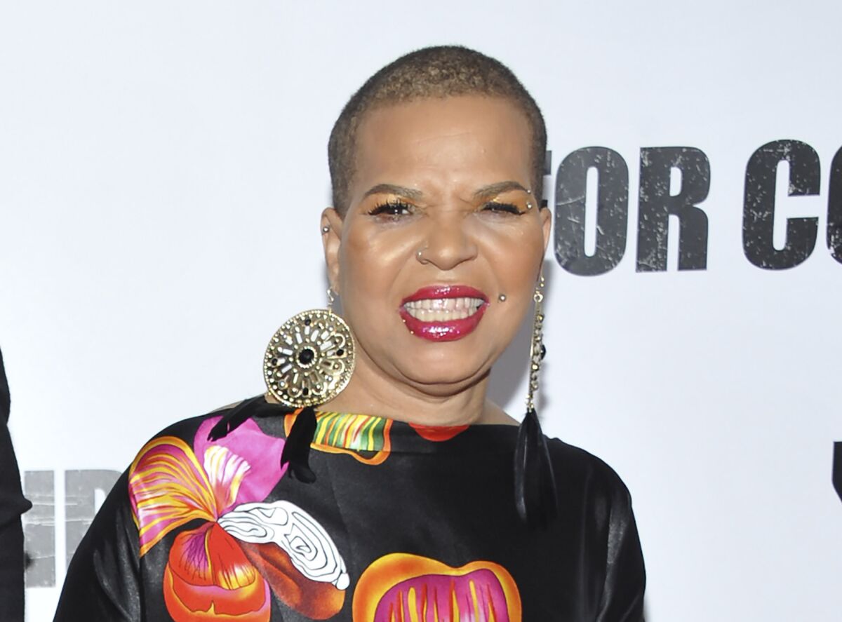 FILE - Author Ntozake Shange attends a special screening of "For Colored Girls" in New York on Oct. 25, 2010. A classic play by the late Shange, “colored girls who have considered suicide/when the rainbow is enuf," is being reissued in book form in April to coincide with its Broadway revival by the director-choreographer Camille A. Brown. The play first ran on Broadway in 1976. (AP Photo/Evan Agostini, File)