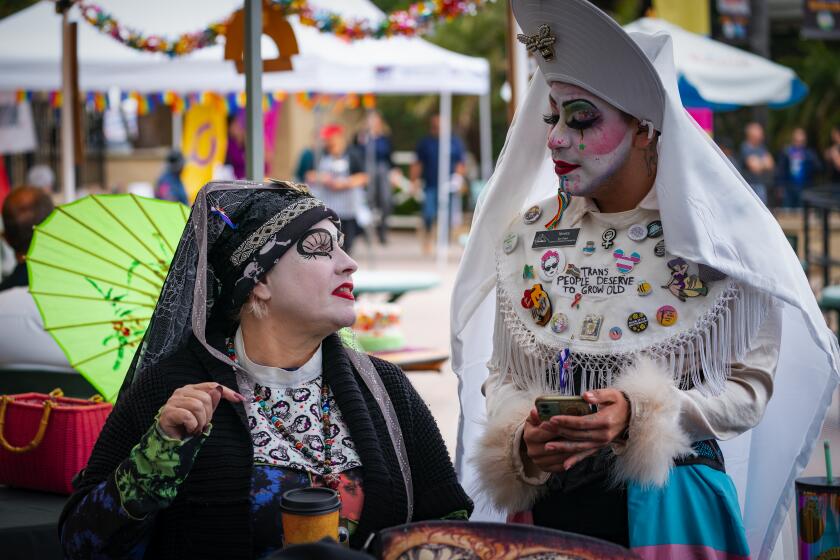 Del Mar, CA - June 10: At the Annual LGBTQ Celebration for the San Diego Fair on Saturday, June 10, 2023 in Del Mar, CA., Sisters Donatello Soul (l) and Honey Be Mindful (r) from the San Diego Sisters of Perpetual Indulgence were among those taking part in the celebration. (Nelvin C. Cepeda / The San Diego Union-Tribune)