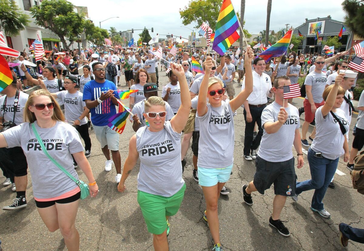Military members march in the San Diego Pride Parade in this undated photo.