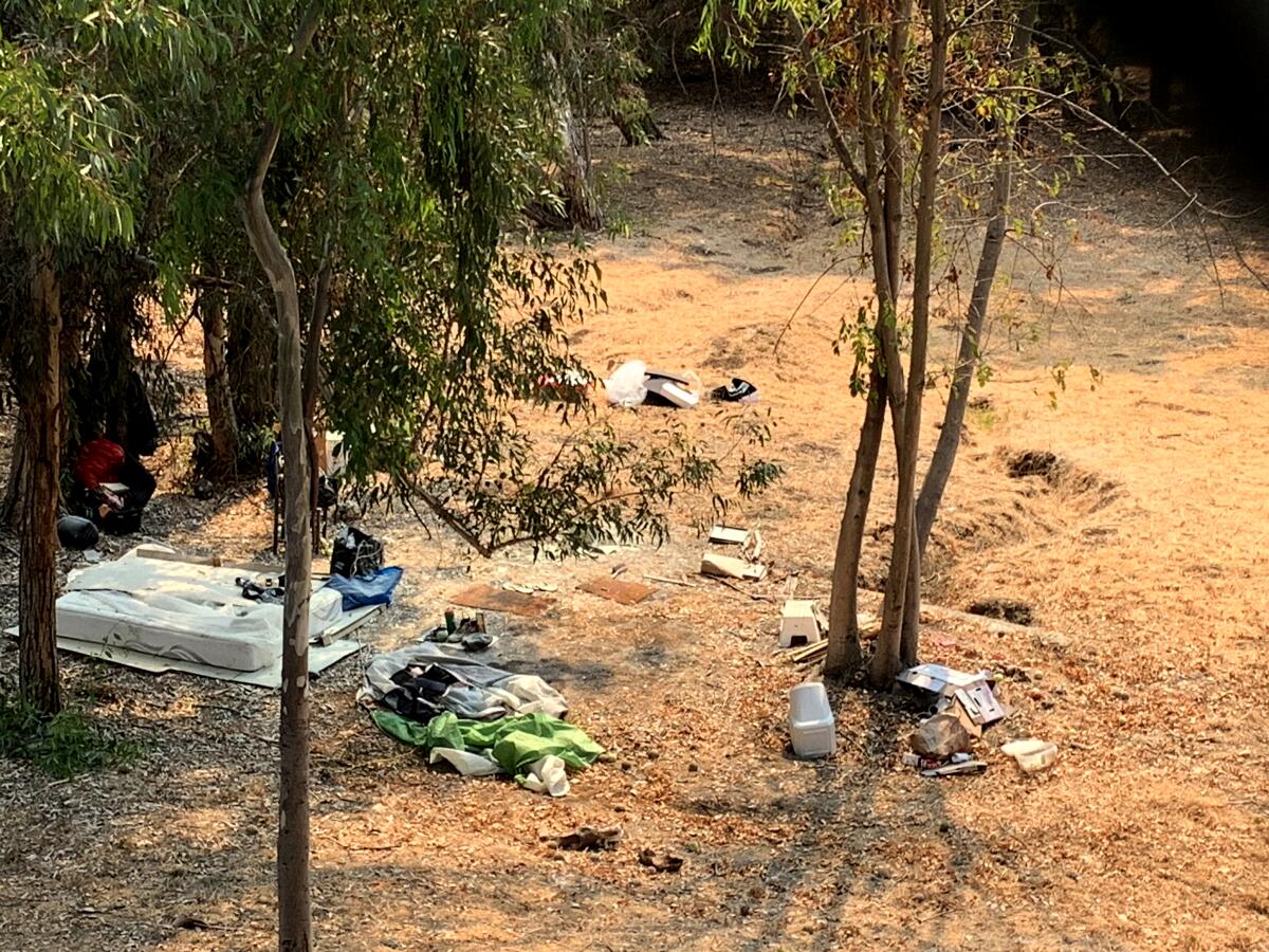 Shown are the remnants of an unauthorized encampment on the West L.A. VA campus.