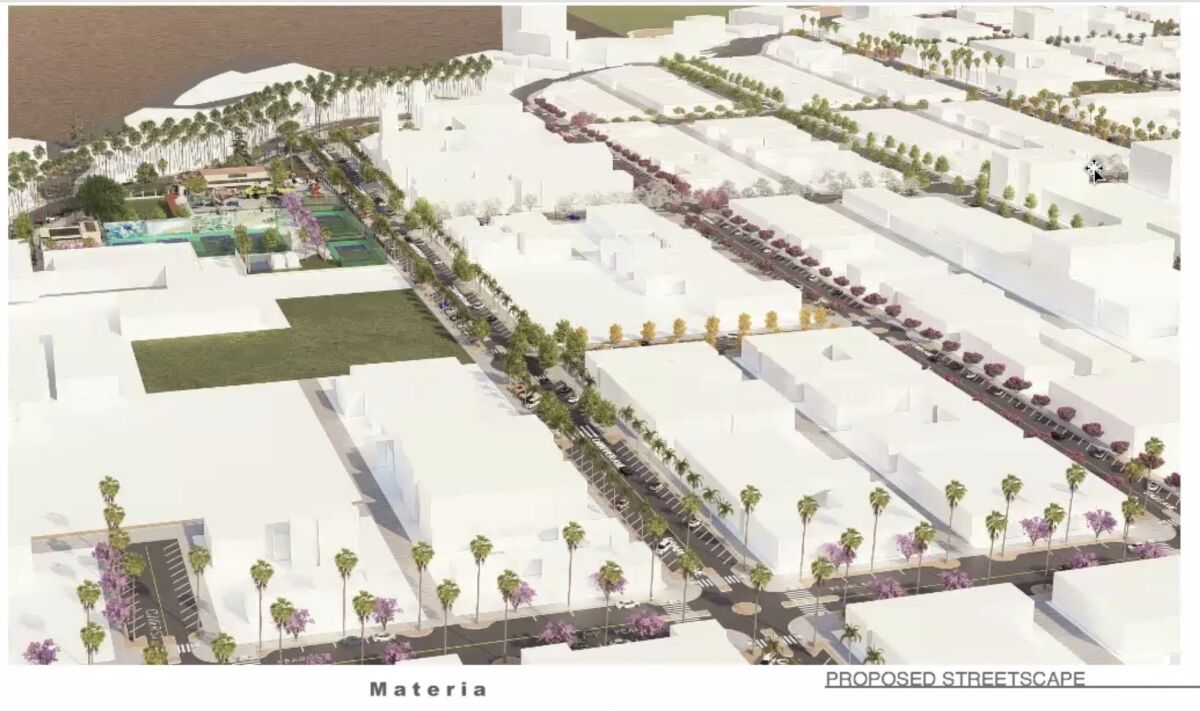 A rendering from a master plan for La Jolla shows trees on each street in The Village.