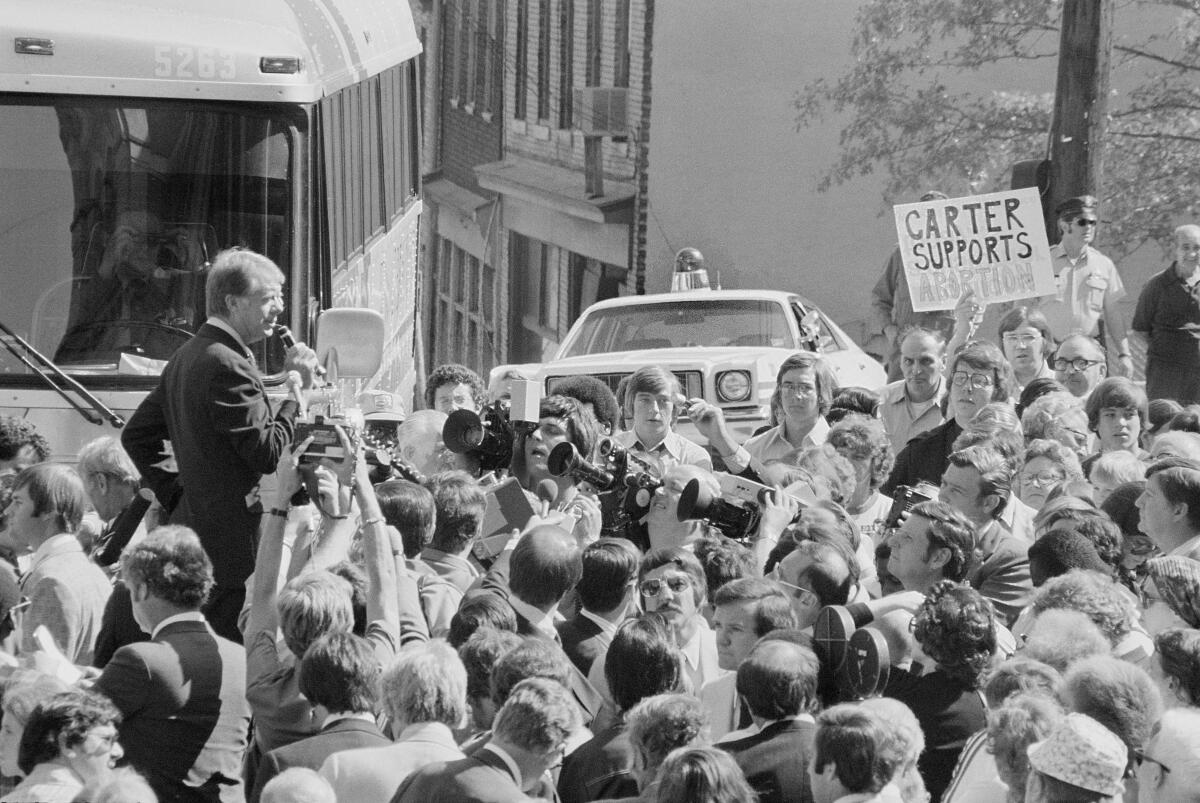 Democratic Presidential Nominee Jimmy Carter speaking at a 1976  campaign stop