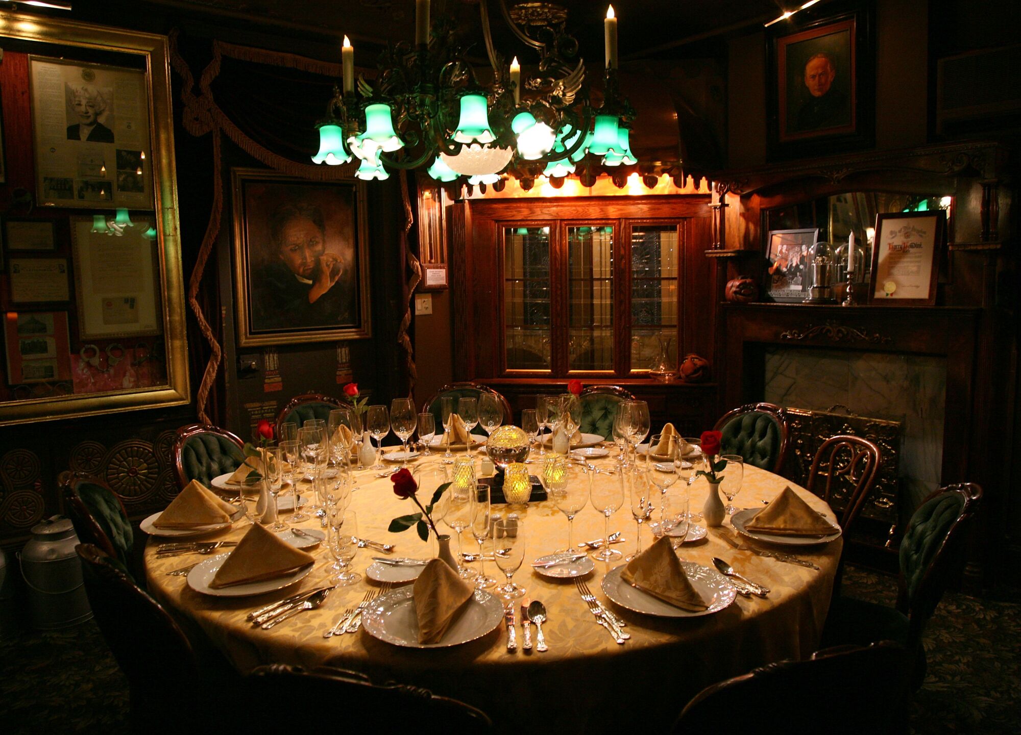 The table is set at the the Houdini Seance Room at the Magic Castle. 