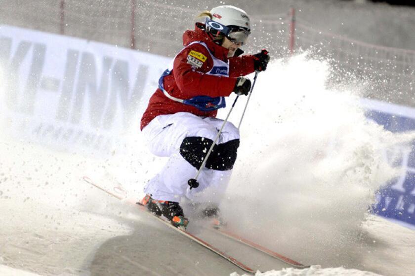 Hannah Kearney makes a run during the World Cup freestyle event in Kuusamo, Finland.