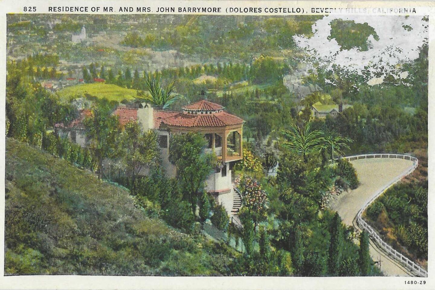 Vintage postcard: Barrymore house in Beverly Hills