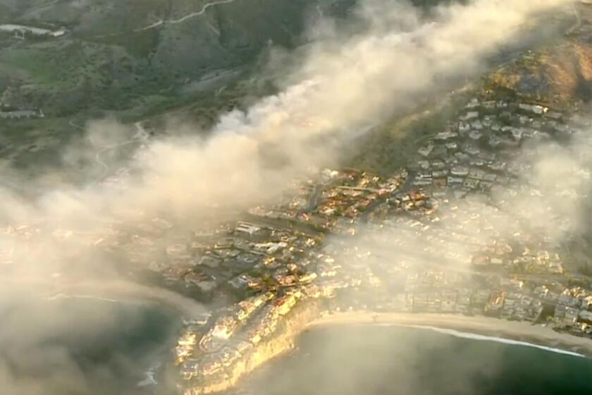 Aerial view of the Crystal fire burning in Laguna Beach.