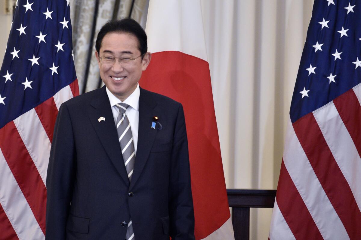 Japanese Prime Minister Fumio Kishida is pictured during a luncheon with Secretary of State Antony Blinken and Vice President Kamala Harris at the State Department in Washington, Thursday, April 11, 2024. (AP Photo/Cliff Owen)