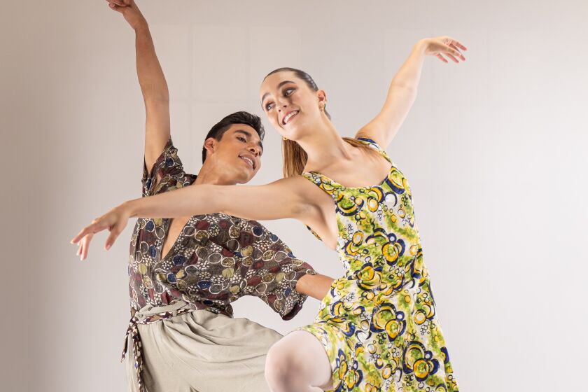 Dancers Sierra Crocker and Jonas Olivera in "Opus ... Swing," part of San Diego Ballet's upcoming production.