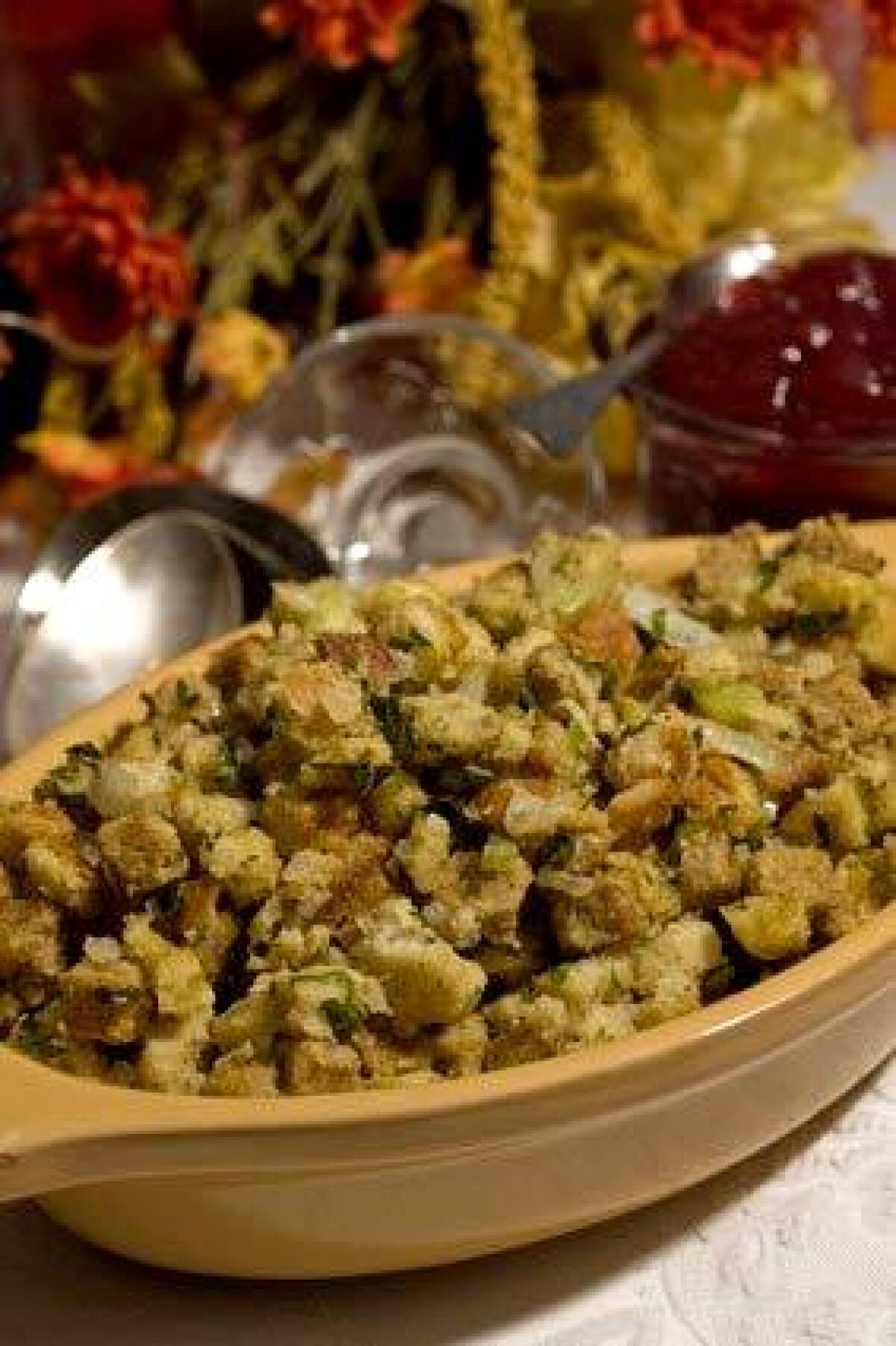 Basic bread stuffing is a welcome sight at any Thanksgiving feast.
