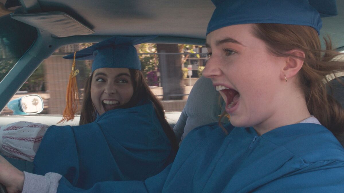 Beanie Feldstein, left, stars as Molly and Kaitlyn Dever as Amy in Olivia Wilde's directorial debut, "Booksmart."
