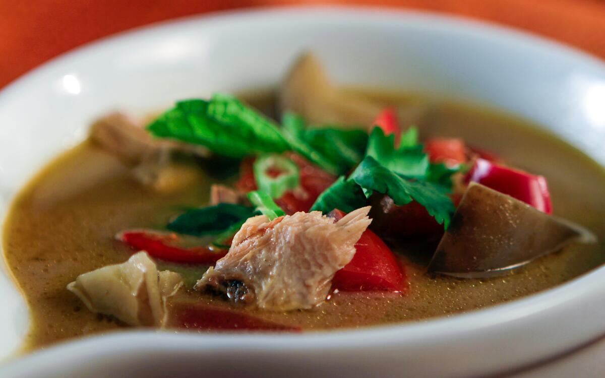 Thai-style turkey soup with tamarind, lemongrass and fragrant herbs. 