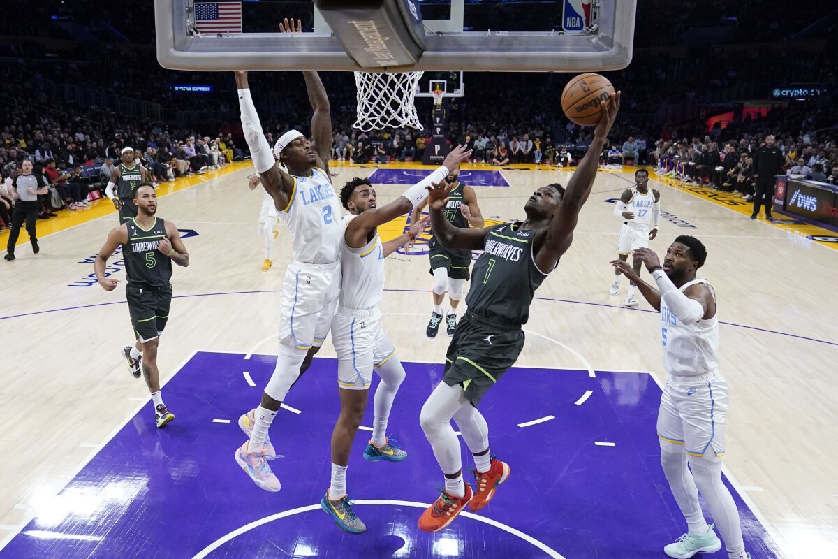 Minnesota Timberwolves guard Anthony Edwards puts up a shot in the first half Friday.