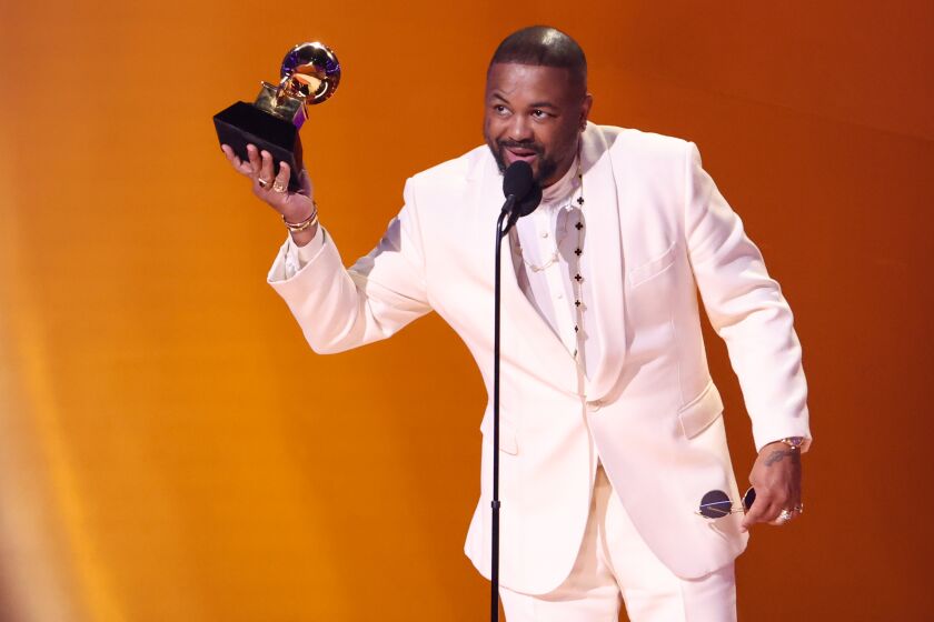 LOS ANGELES, CALIFORNIA - FEBRUARY 5: 65th GRAMMY AWARDS - Terius "The-Dream" Gesteelde-Diamant accepts the award for R&B song at the 65th Grammy Awards, held at the Crytpo.com Arena on February 5, 2023. -- (Photo by Robert Gauthier / Los Angeles Times)