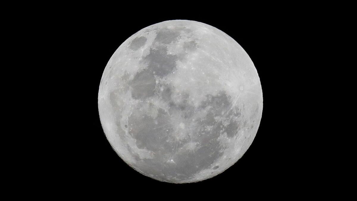 A full moon reveals its contours as it rises over the city of Johannesburg, South Africa, in November 2018. On Thursday, NASA announced nine companies that will be eligible to bid on contracts to deliver science experiments to the surface of the moon.