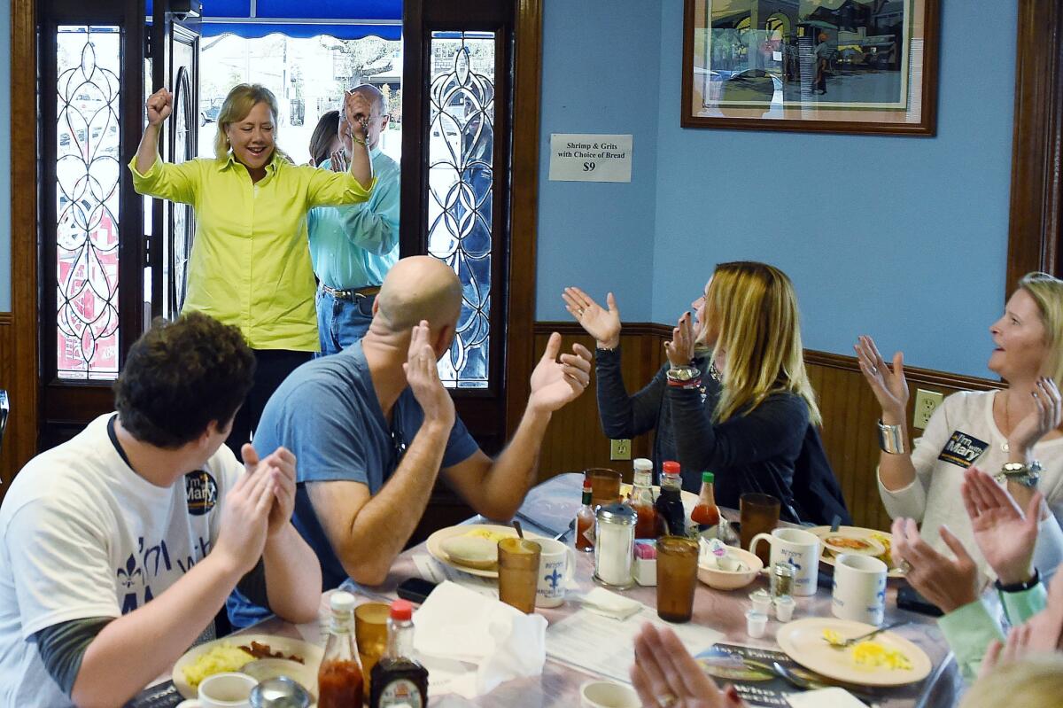 Sen. Mary Landrieu (D-La.) meets with supporters at Betsy's Pancake house Tuesday in New Orleans.