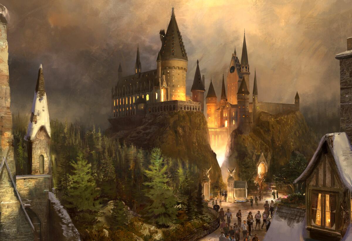 And artist's rendering of Hogwart's Castle, a key feature in Universal Studios Hollywood's upcoming Harry Potter land.
