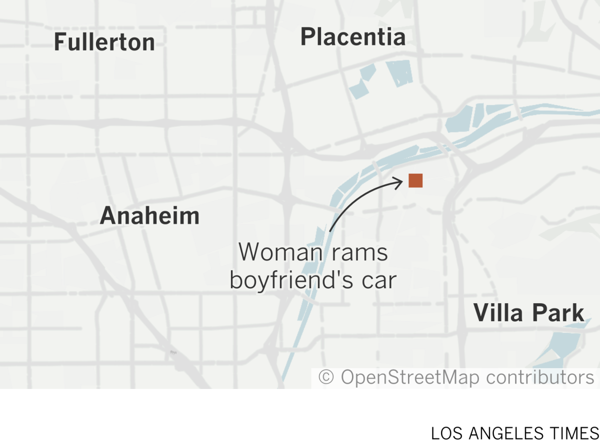 Map that shows where a woman rammed her boyfriend's car