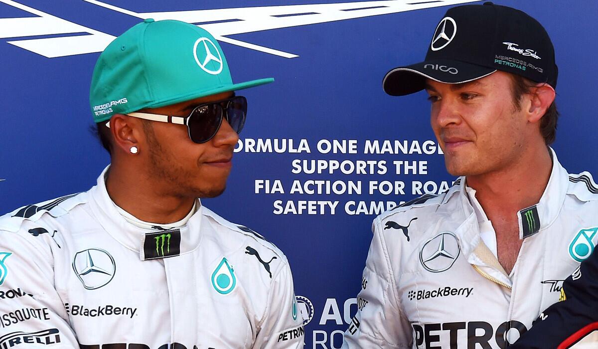 Mercedes teammates Lewis Hamilton, left, and Nico Rosberg took the top two starting spots Saturday for the Monaco Grand Prix.
