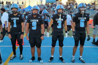 Carson football captains include Chris Fields III (left), Preston Leomiti, Michael O'Dell and Nathan Williams.