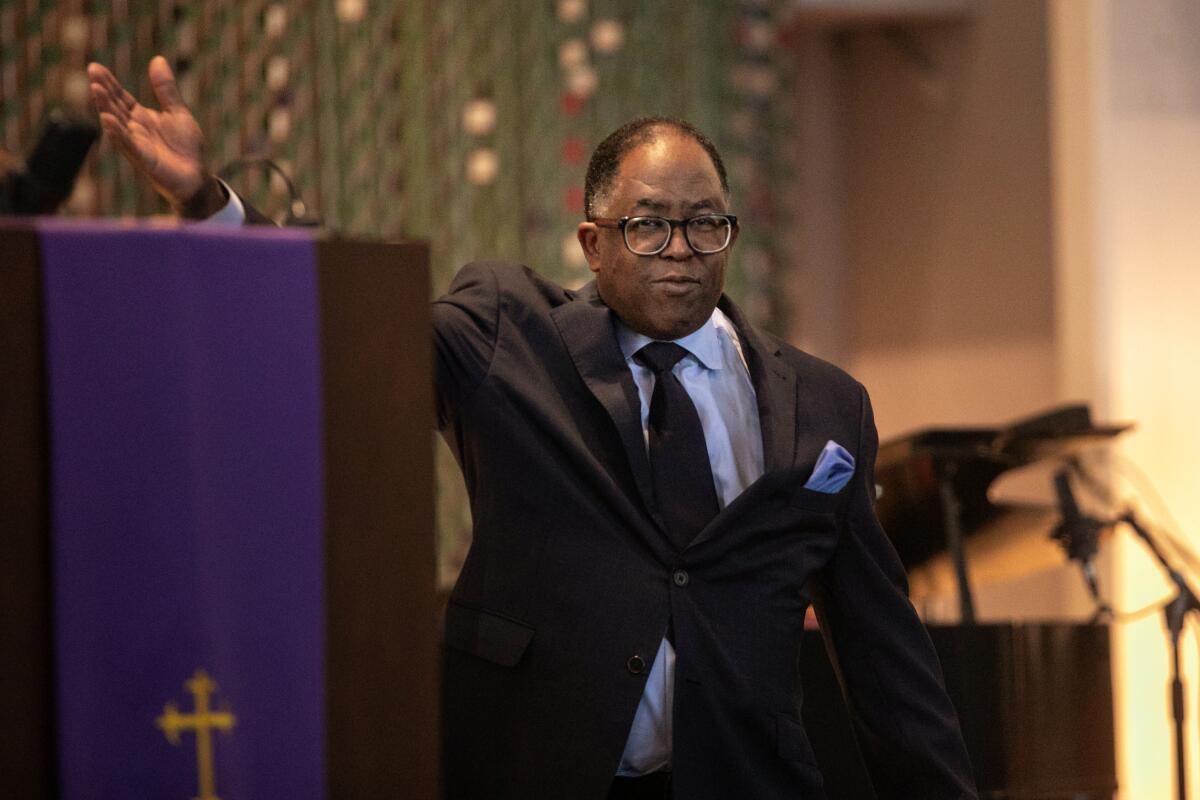 Former Los Angeles City Councilmember Mark Ridley-Thomas attended an interfaith service last month.