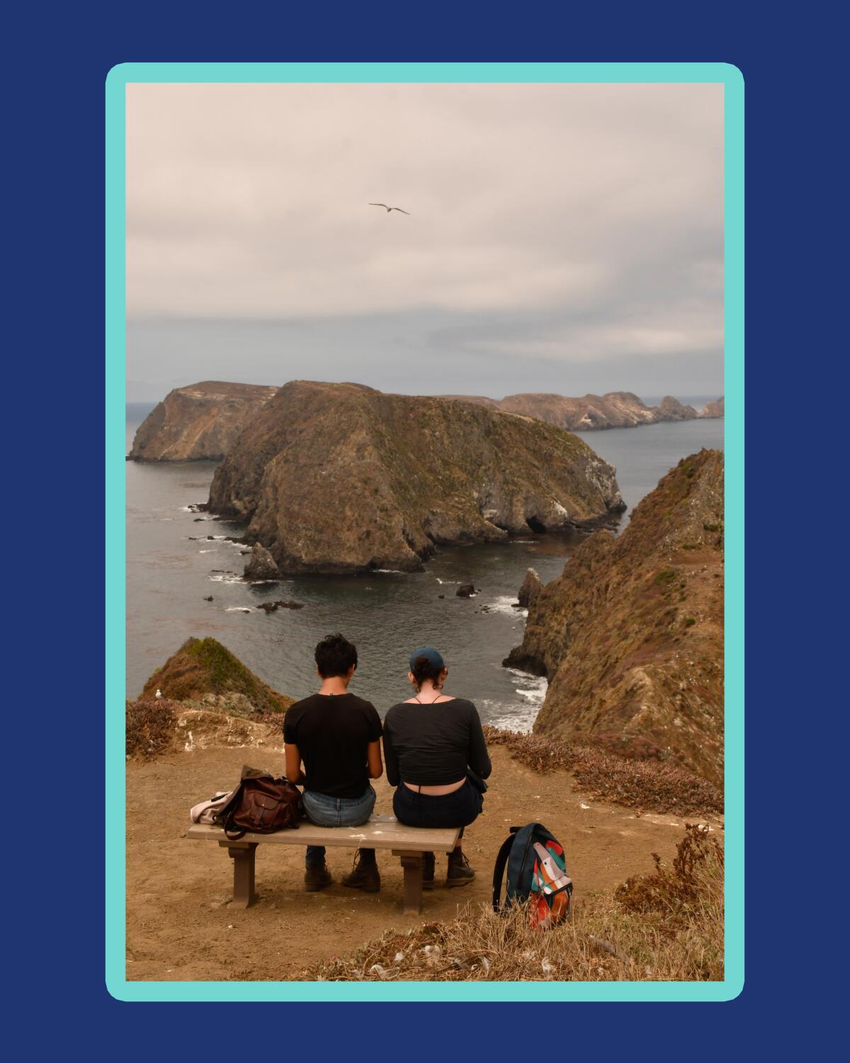 People look at Anacapa Island from Inspiration Point.