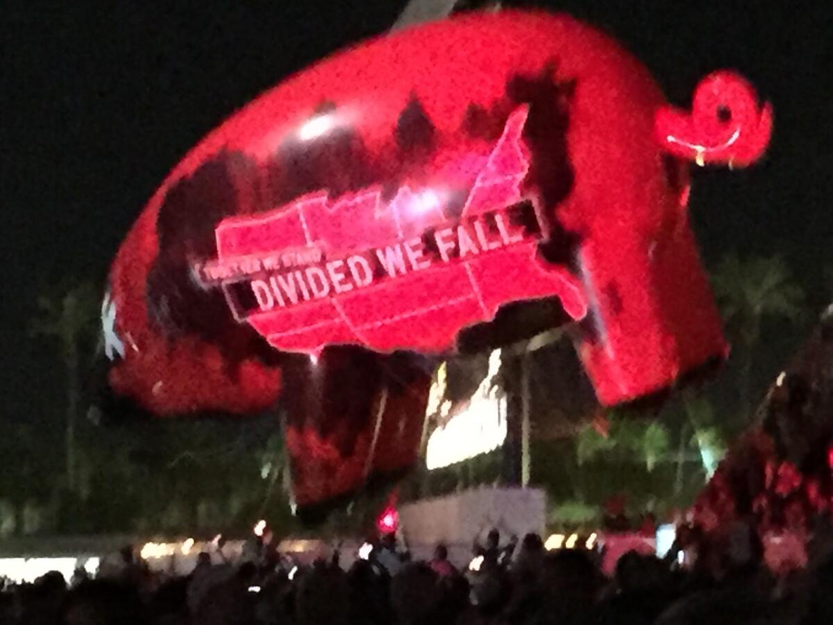 Roger Waters' signature flying pig at Desert Trip in Indio.