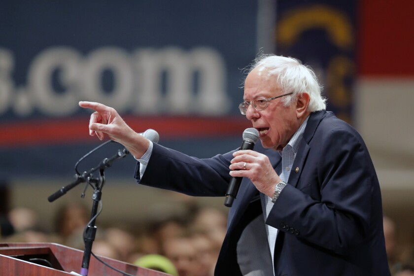 Democratic presidential candidate Sen. Bernie Sanders, I-Vt., speaks at a campaign event in Durham, N.C., Friday, Feb. 14, 2020. (AP Photo/Gerald Herbert)