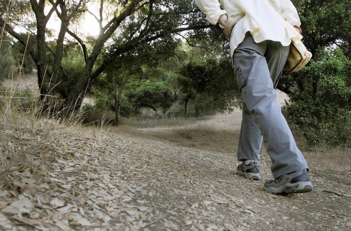 A hiker heads to Inspriation Point on the grounds of King Gillette Ranch.