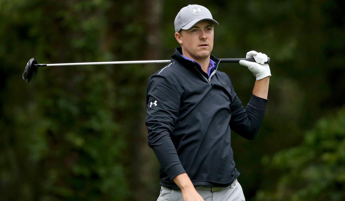 Jordan Spieth reacts to his tee shot at No. 5 during the first round of the RBC Heritage at Harbour Town Golf Links on Thursday.