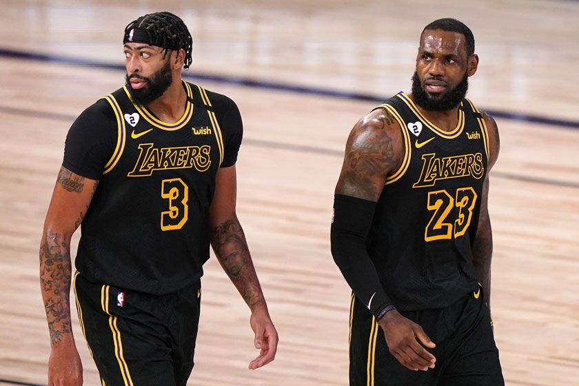 The Lakers' Anthony Davis, left, and LeBron James during Game 2 of the NBA Finals.