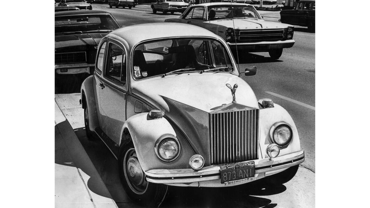 March 22, 1973: A Volkswagen modified to resemble a Rolls-Royce, complete with winged Victory hood ornament.