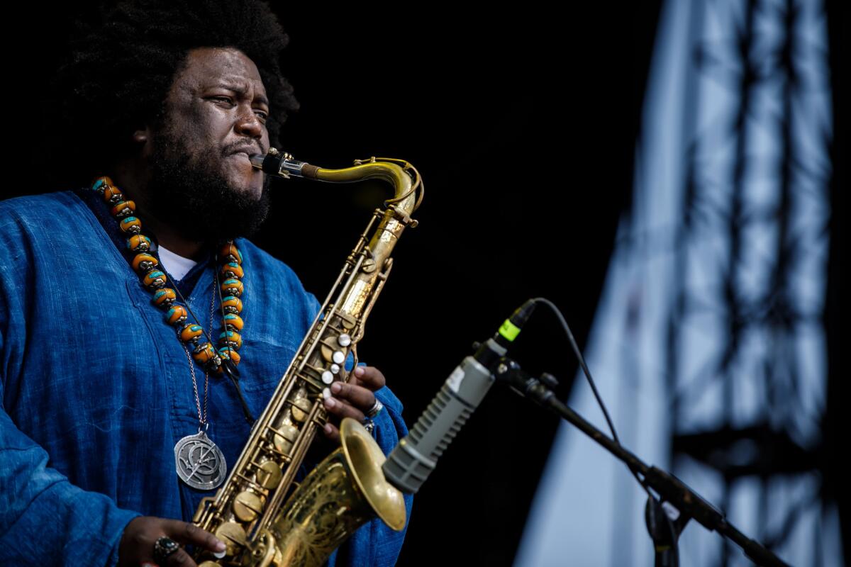 Kamasi Washington onstage June 23 at the Arroyo Seco Weekend music festival in Pasadena.