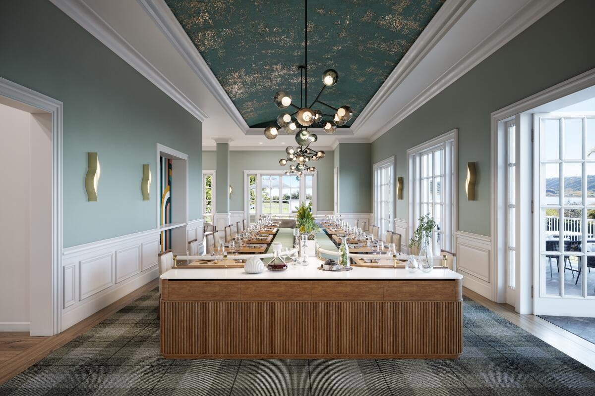 An artist' rendering of one of the dining rooms at Ember & Rye restaurant  