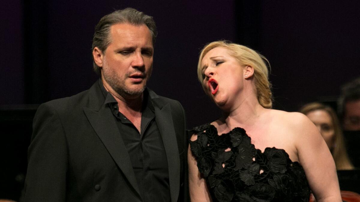 Nicolas Testé and Diana Damrau, pictured here singing in the Celebrity Opera Series at the Broad Stage, are opening Los Angeles Opera's "The Tales of Hoffmann" on Saturday.