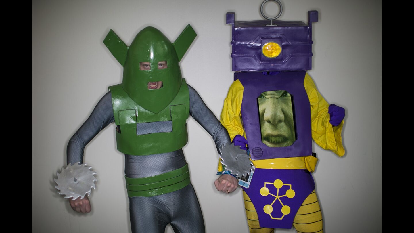 Robert Meyers as Whirlwind and Brett Yen as Arnim Zola, both Marvel Comics characters at Comic-Con 2016.