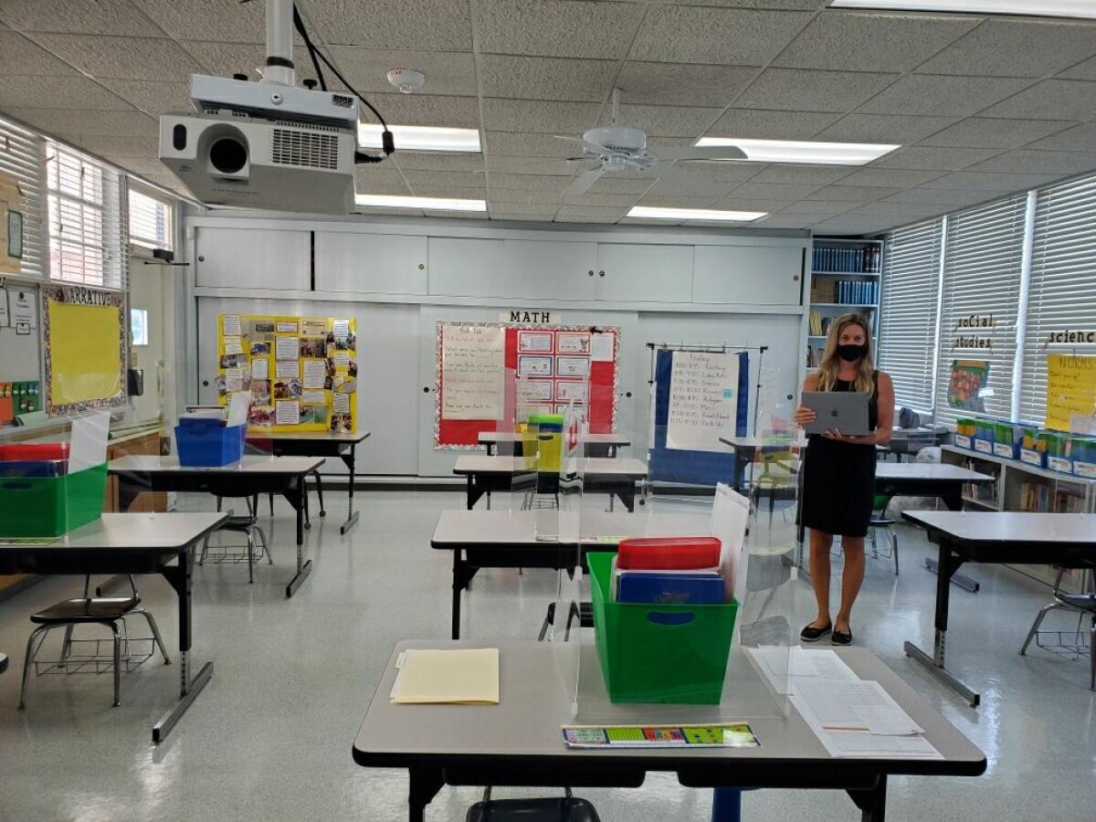 A third-grade classroom at Stella Maris Academy illustrates the La Jolla school's plans for reopening in-person classes.